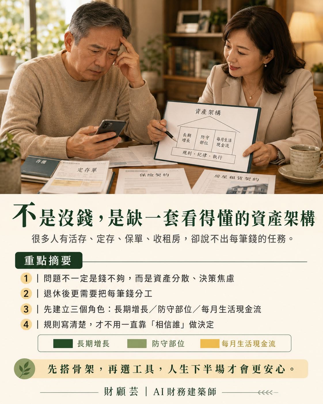 財務顧問陪準退休個案整理資產架構的圖卡