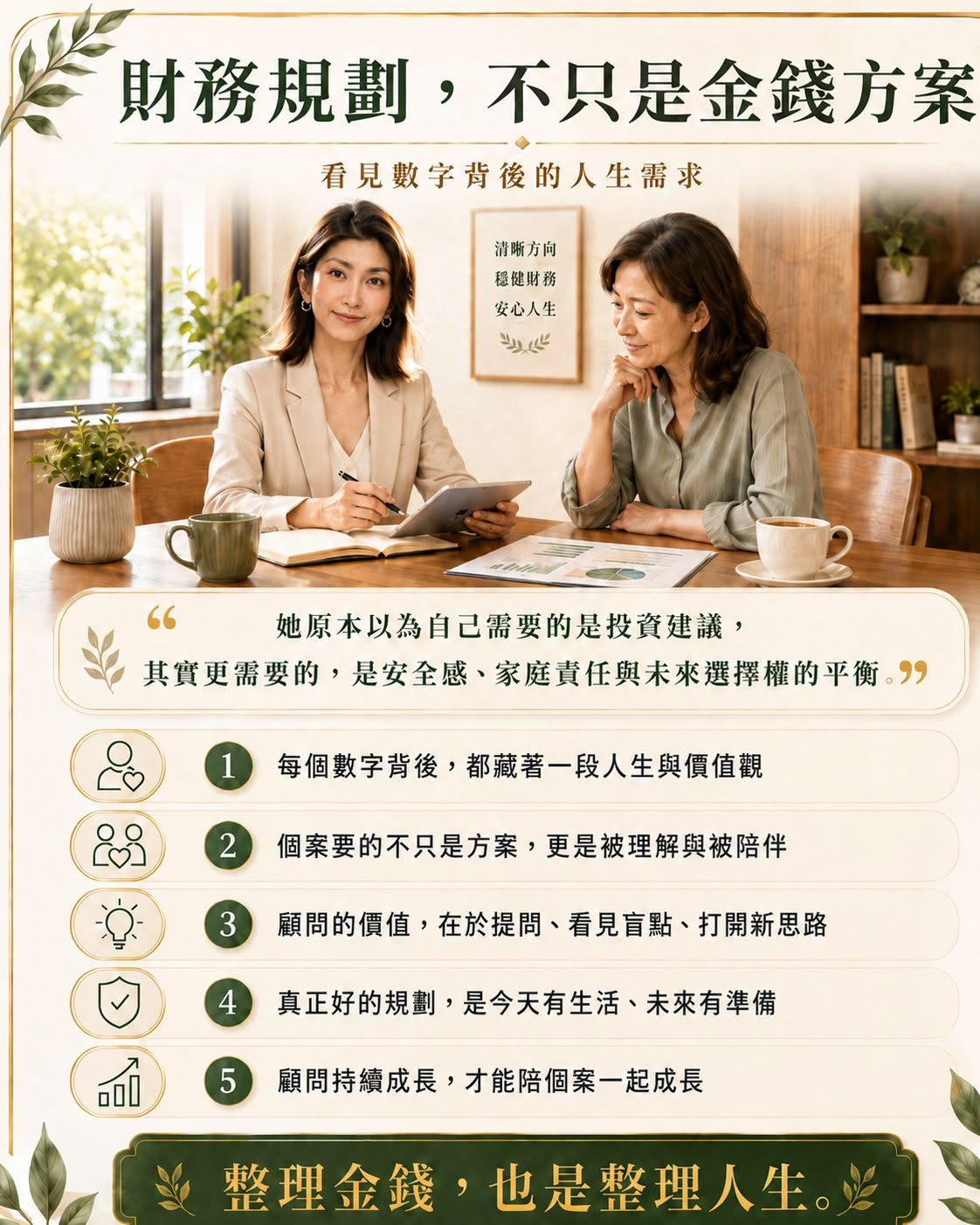 財務顧問陪伴個案整理金錢與人生需求的圖卡