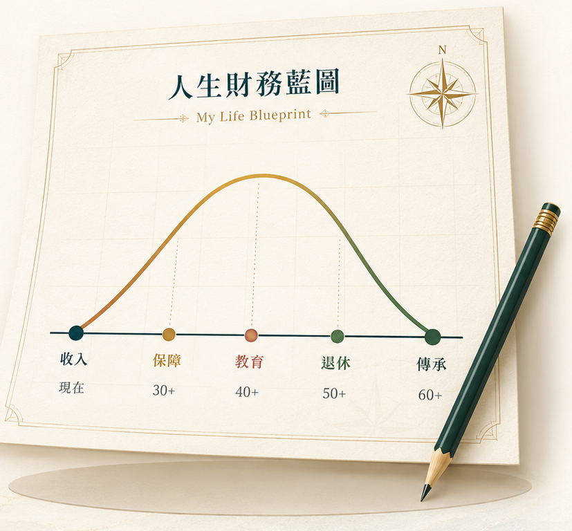 一張紙人生財務藍圖，整理收入、保障、教育、退休與傳承